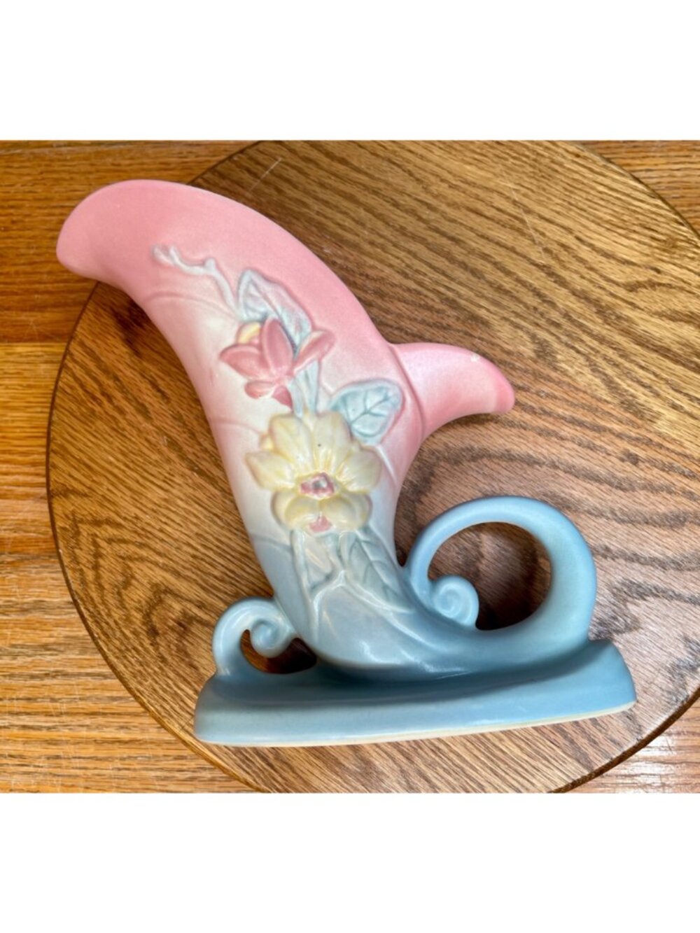 Hull Pink/Blue Floral Cornucopia Vase 8 1/2" USA-19 Matte Art Pottery - Picture 10 of 11